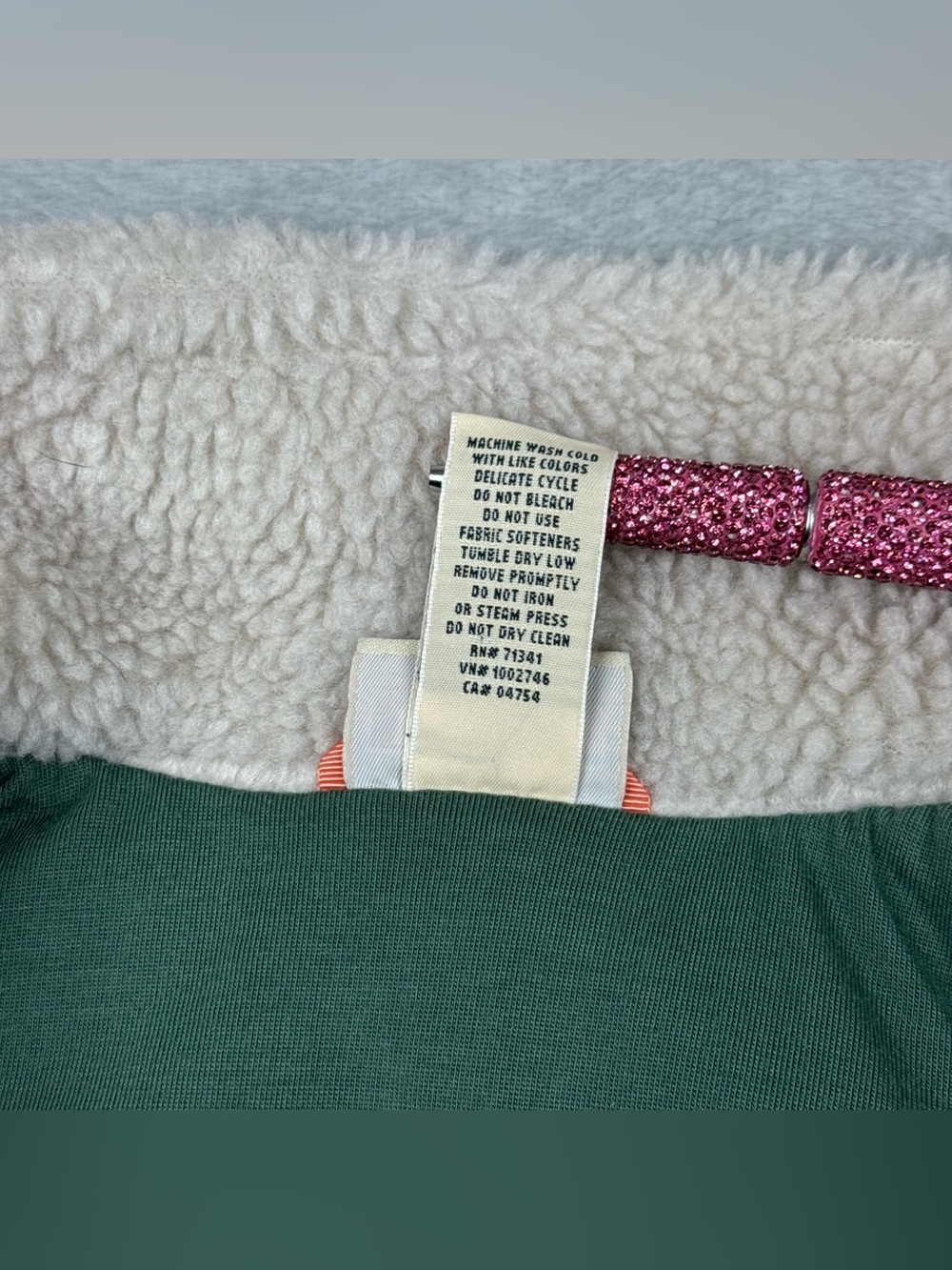 L.L.Bean Sz XS Fleece Vest Women Bean's Sherpa Zip Up Green Coral Trim Pockets - Picture 7 of 9